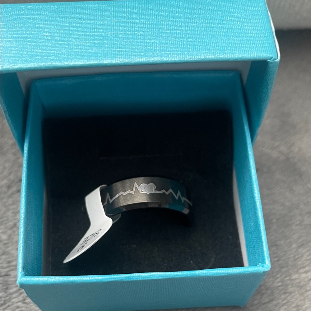 Black beveled tungsten ring 8mm size 9Heartbeat Ring
